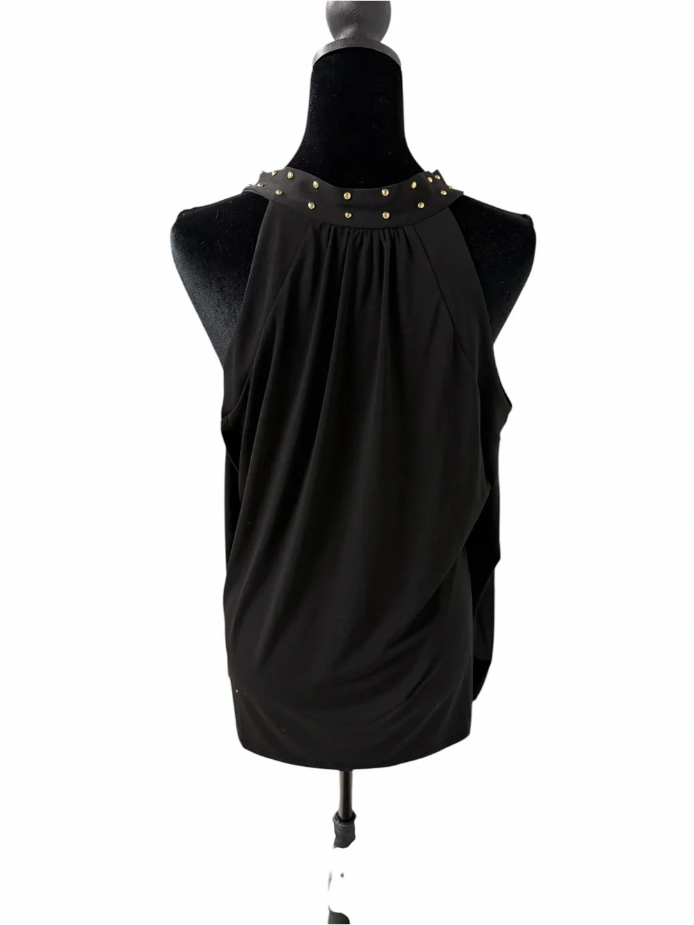 Micheal Kors Black Stud-Accent Cold-Shoulder Tie Neck Top